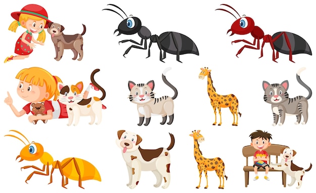 Set of various wild animals in cartoon style