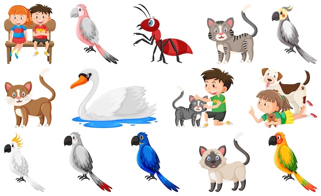 Set of various wild animals in cartoon style