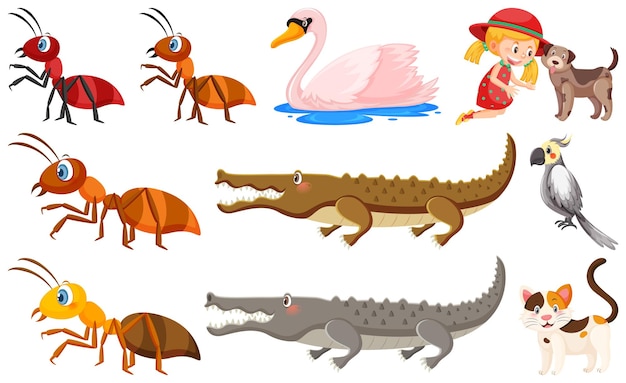 Set of various wild animals in cartoon style