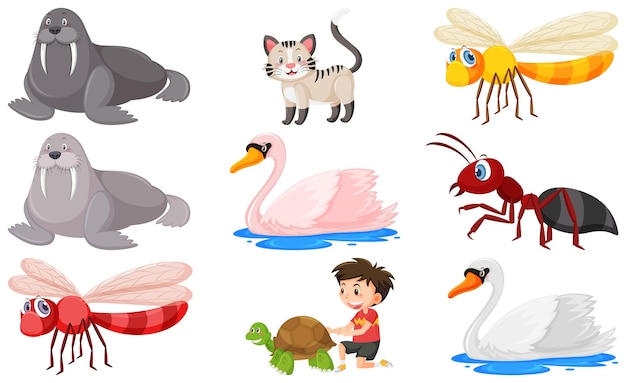 Set of various wild animals in cartoon style