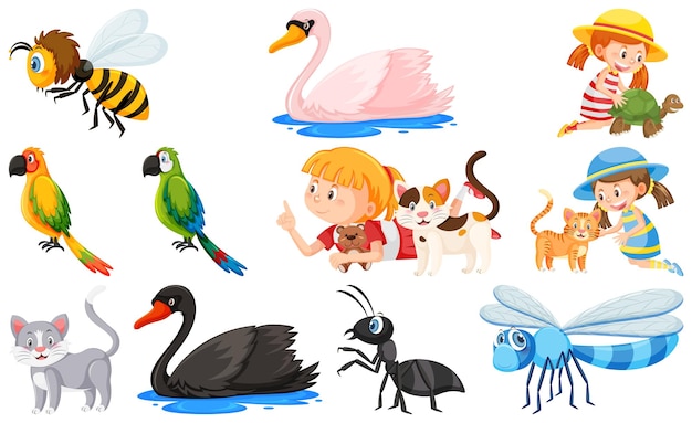 Set of various wild animals in cartoon style