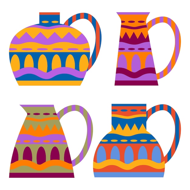 A set of vases with patterns and different shapes Suitable for printing patterns decor elements