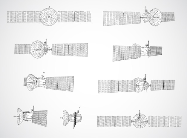 Set of vector 3d communication and communication satellites on white background