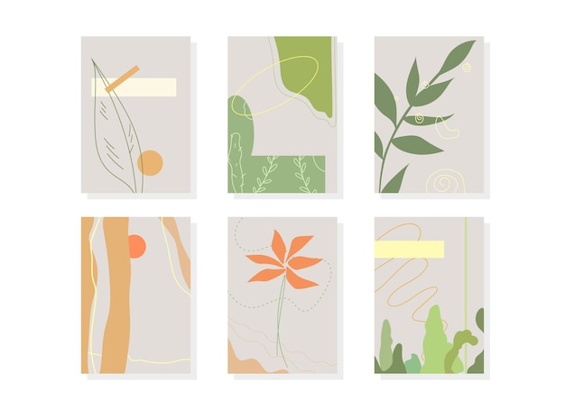 ベクトルのセット 抽象的なイラスト。家の装飾のための植物の自由奔放に生きる葉の葉のデザイン