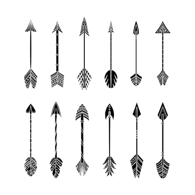 Vector set of vector arrow in boho style with geometric ornaments. simple style