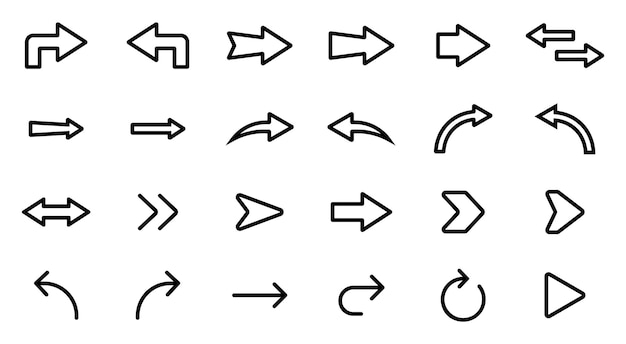 Set of vector arrows in linear style