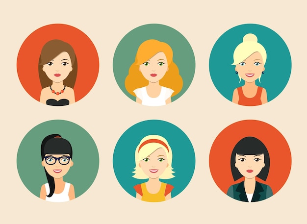 Set of vector avatars of different women. Vector illustration