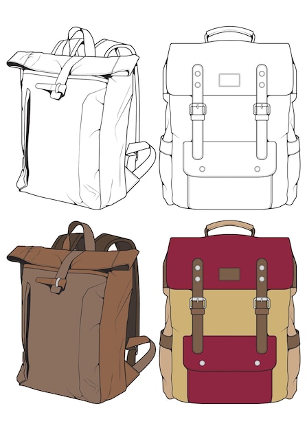 Set of Vector Backpacks Illustration Backpacks for students travellers and tourists