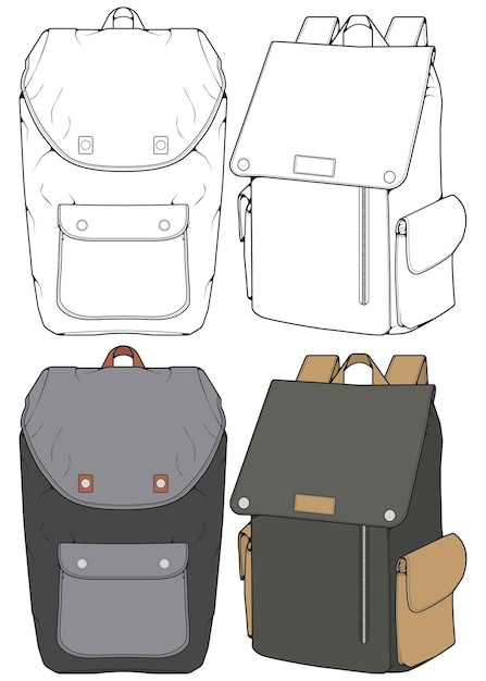 Set of Vector Backpacks Illustration Backpacks for students travellers and tourists