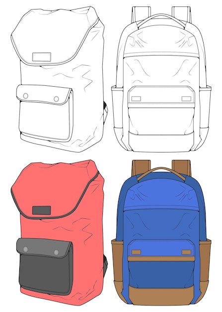 Set of Vector Backpacks Illustration Backpacks for students travellers and tourists