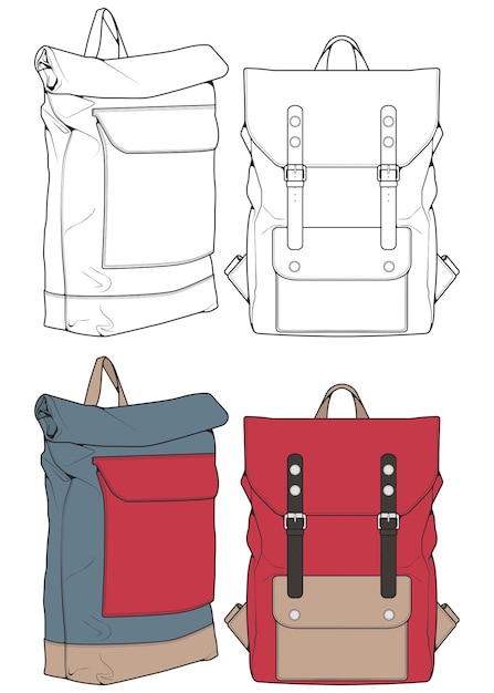 Набор векторных рюкзаков Иллюстрация Рюкзаки для студентов, путешественников и туристов