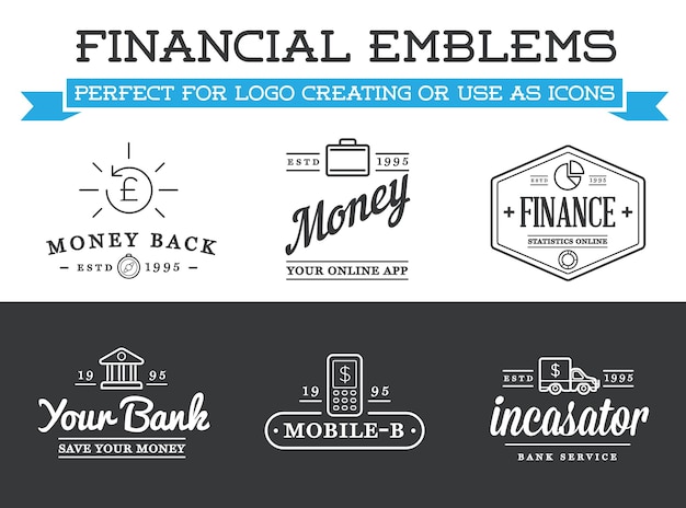 Vector set of vector banking finance money signs payments and income cryptocurrency can be used as logo or icon in premium quality