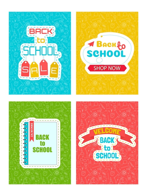 Set of vector banners back to school. Flyers, sale