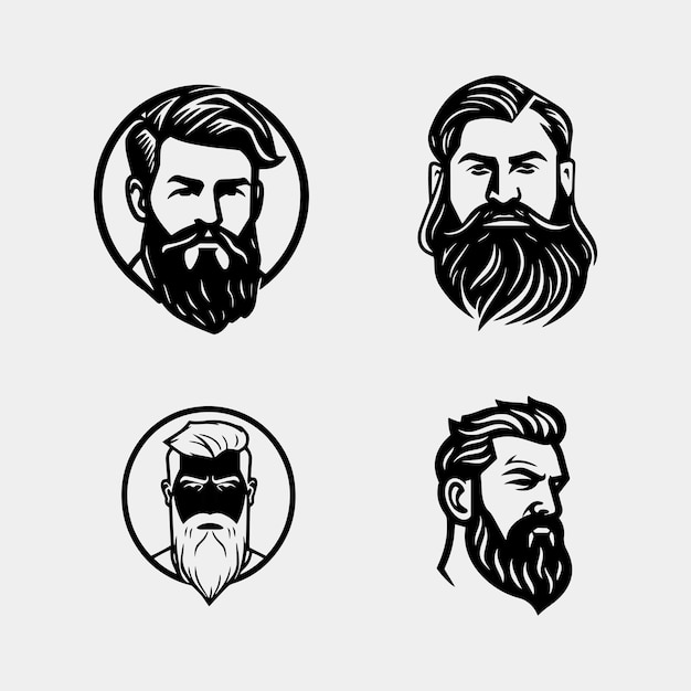 Set of vector bearded men faces hipsters with different haircuts mustaches beards