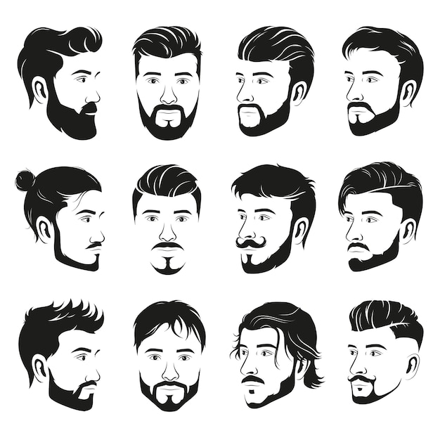 Набор векторных лиц бородатых мужчин Premium векторы
