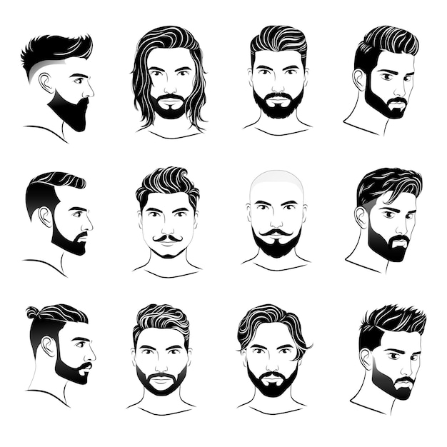 Set of vector bearded men faces Premium Vector