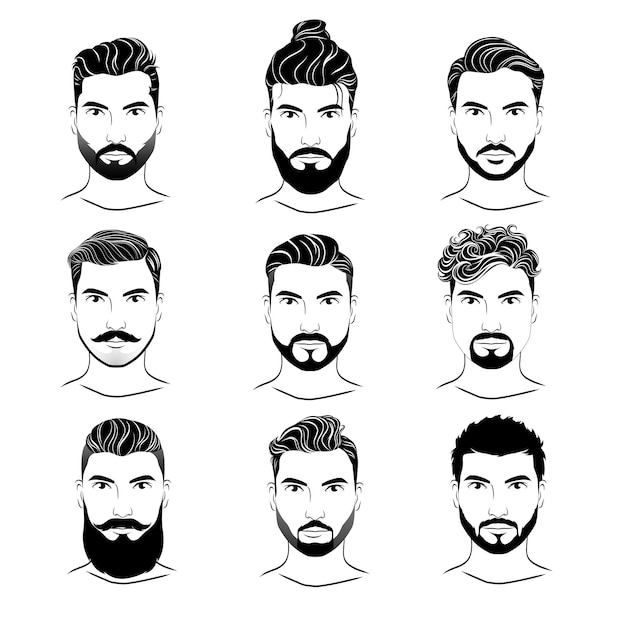 Set of vector bearded men faces