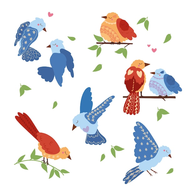 Vector set of vector birds cartoon illustration in childish style images are isolated on white background
