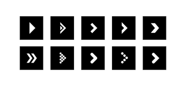 Vector set the vector for the black arrow icon in the shape of a square