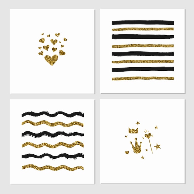 Set of vector black and gold elements for holidays and parties decorations