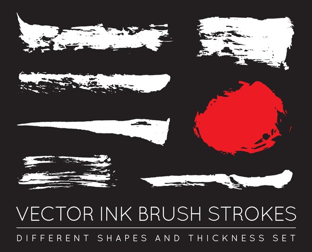 Set of Vector Black Pen Ink Brush Strokes. Grunge Ink Brush Stroke. Dirty Brush Stroke.