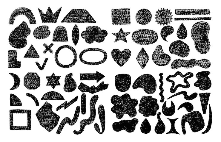 Vector set of vector black scribble shapes dirty artistic design elements