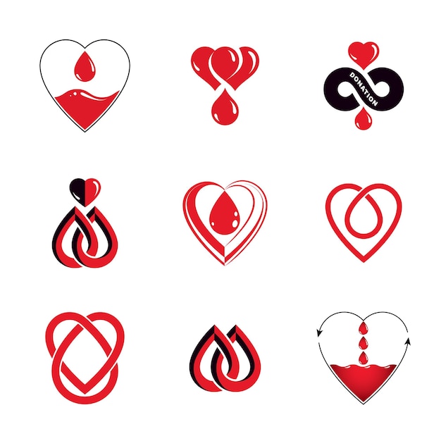 Vector set of vector blood donation conceptual illustrations. hematology theme, medical treatment designs for use in pharmacy.