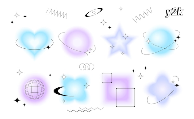Vettore set di figure e forme sfocate vettoriali con cornici y2k retrò