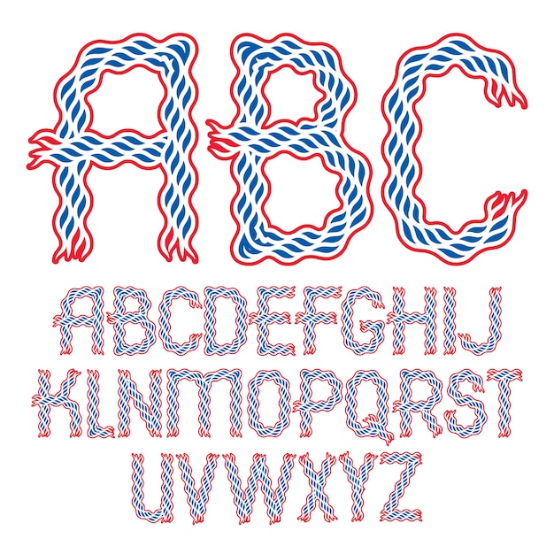 Set di lettere dell'alfabeto maiuscolo in grassetto vettoriali isolate create con linee sinuose astratte.
