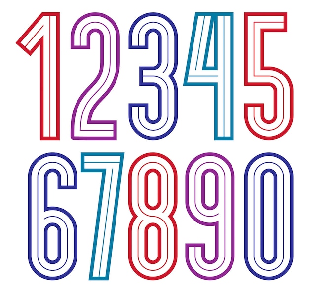 Vector set of vector bold tall numbers made with white lines, best for use in corporate logotype design.