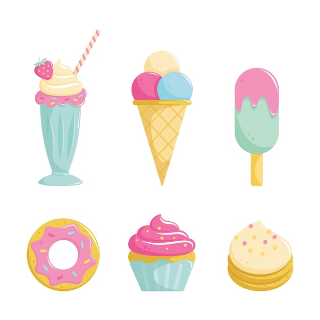 Set vector bright sweets dessert