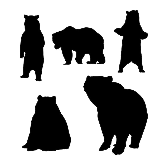 Vector set of vector brown bear silhouettes