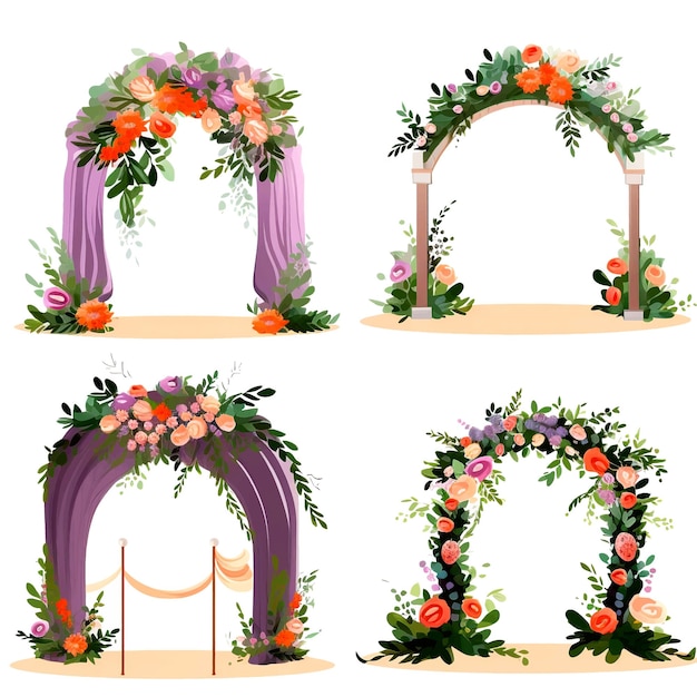 set vector bruiloft altaren voor de huwelijksceremonie versierd met bloemen