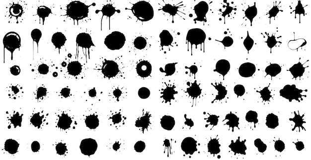 Set of vector brushes mega pack set of different brush strokes black ink splatter blots round freehand drawings grungy drawn lines waves circles triangles art design elements vector illustration