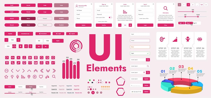 Vector a set of vector buttons and user interface gui elements designed for modern applications and websites the collection includes buttons for navigation menus forms and control panels