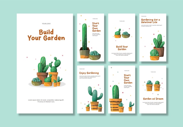 Vector set vector cactus social media story