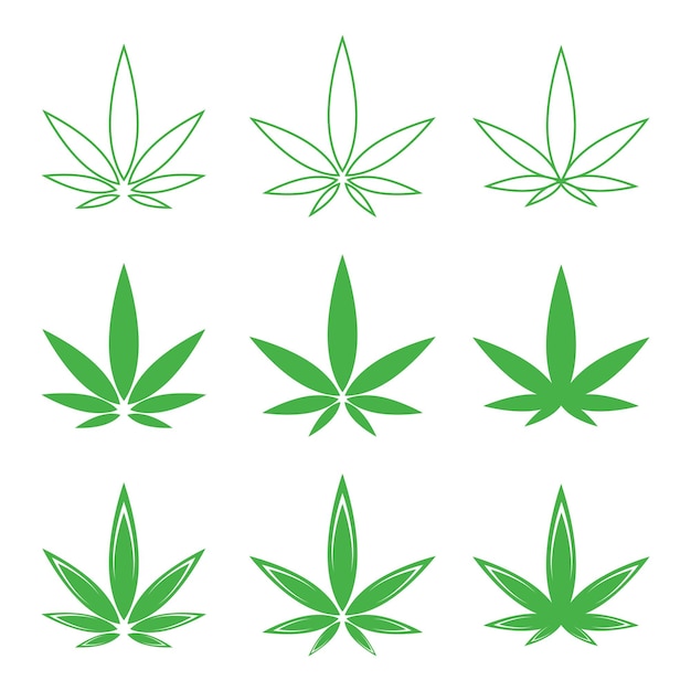 ベクトル大麻アイコンのセットです。大麻の葉のロゴ。グリーン医療用マリファナの葉が分離されました。