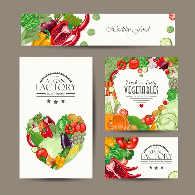 Vector set of vector cards with  vegetables