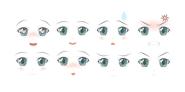 Set of Vector Cartoon Anime Style Expressions Anime girl in japanese Anime style drawn vector illustration Sketch