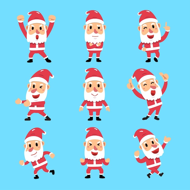 Vector set of vector cartoon character santa claus