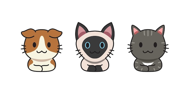 Set of vector cartoon cute cats for design.