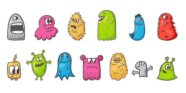 Set of vector cartoon funny monsters