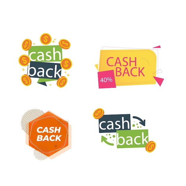 set vector cashback banner return money label design template illustration