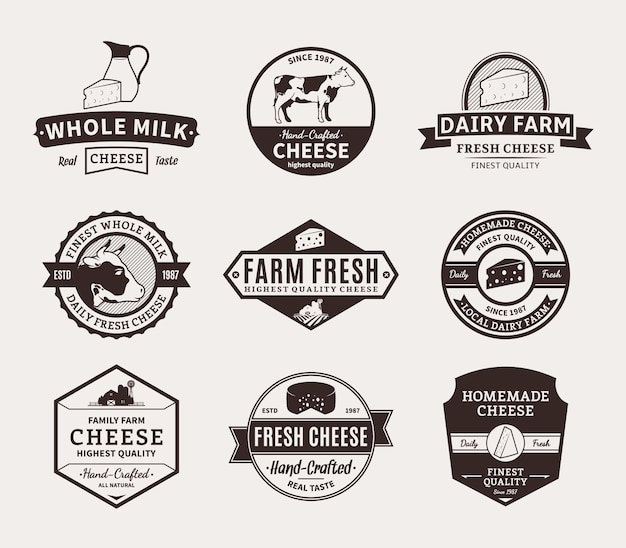 Set of Vector Cheese Labels Icons and Design Elements