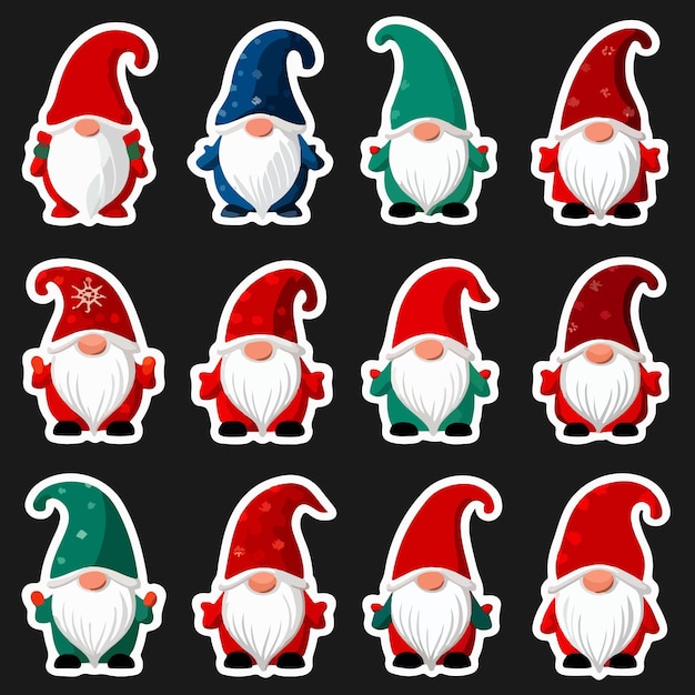 Set of vector christmas gnomies sticker