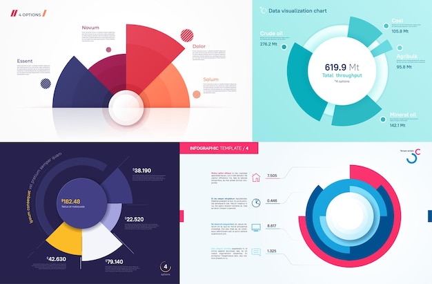 Set of vector circle chart designs modern templates for creating infographics presentations reports