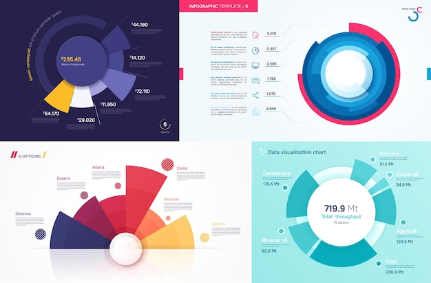 Set of vector circle chart designs modern templates for creating infographics presentations reports