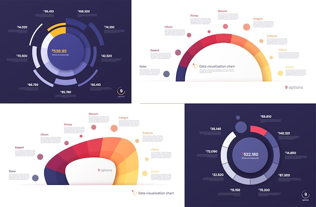 Set of vector circle chart designs modern templates for creating infographics presentations reports