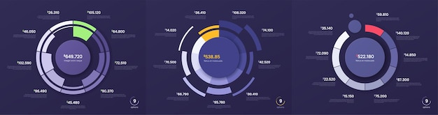 Vector set of vector circle chart designs modern templates for creating infographics presentations reports