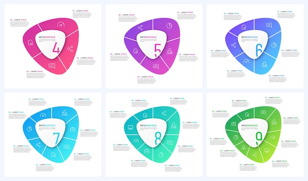 Set di modelli di infografica circolare vettoriale sotto forma di forme astratte.